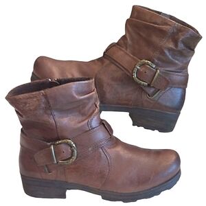 Beartraps Review Slouch Ankle Boot Buckle Leather Chucky Square Heel Side Zip